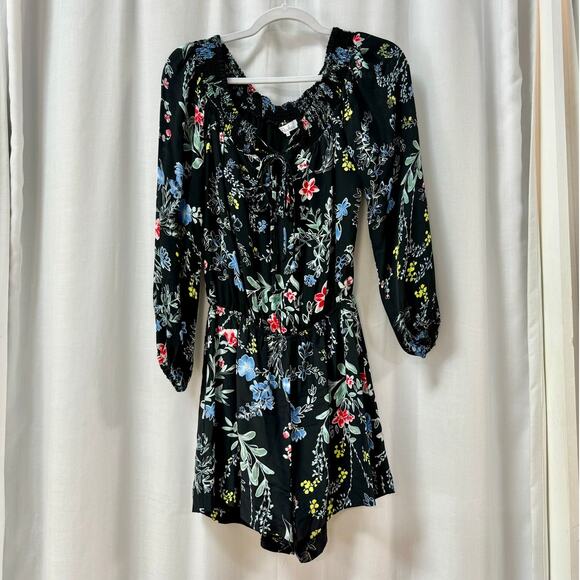 Parker Cloud Woodland Silk Off-the-Shoulder Long Sleeve Romper Black Women's XS - Picture 3 of 7